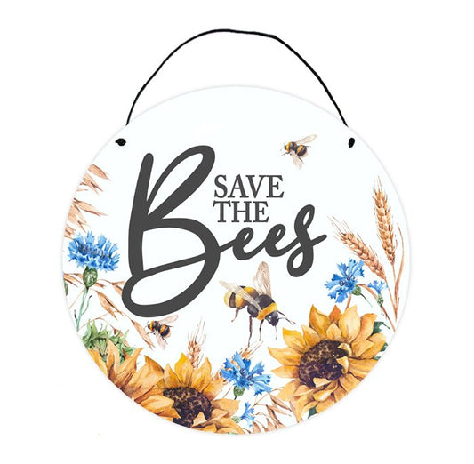 Save the Bees MDF Wood Sign | Farmhouse Bee Home Decor with Sunflowers for living room, dining room, front porch, door or entryway | Local Legends Designs | Made in the USA | 9in Diameter | SPWS00670