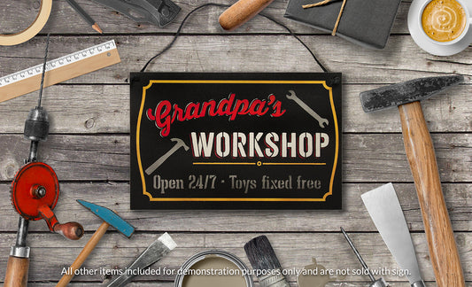 Grandfather's Workshop MDF Wood Sign | Father's Day Gift for Dad or Grandpa | Personalized Man Cave Sign for Garage | Local Legends Designs | USA Made | 7.5" x 5" | Select Name | SPWS00004