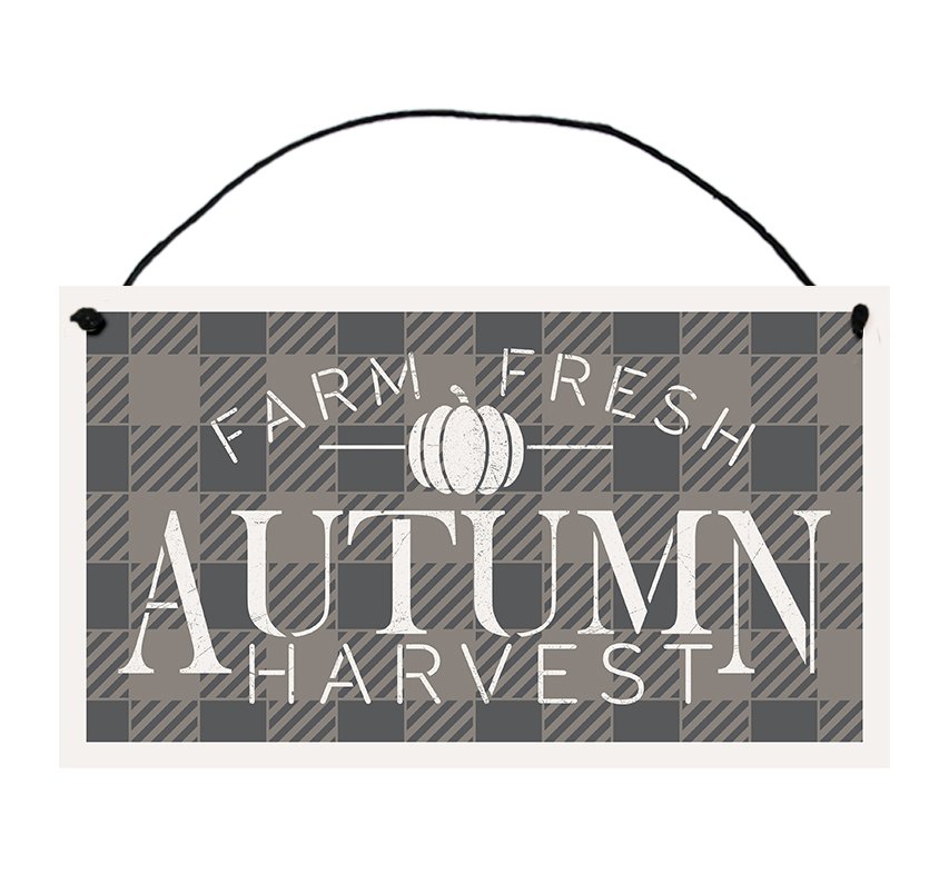 Farm Fresh Autumn Harvest Sign with Pumpkin | Fall & Autumn Home Decor or Gift | Buffalo Plaid Decoration for Living & Dining Room, Kitchen | Local Legends Designs | USA Made | Select Size | SPWS00566